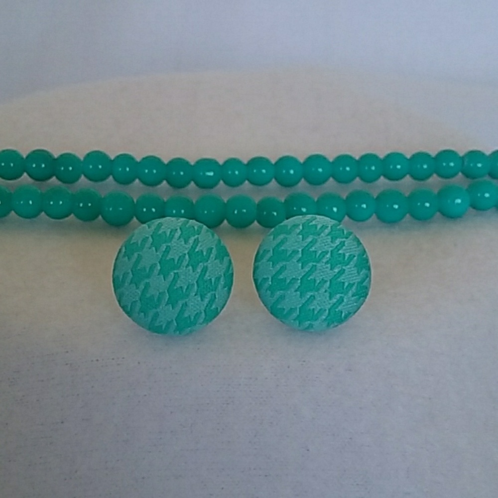 Turquoise houndstooth fabric post earrings